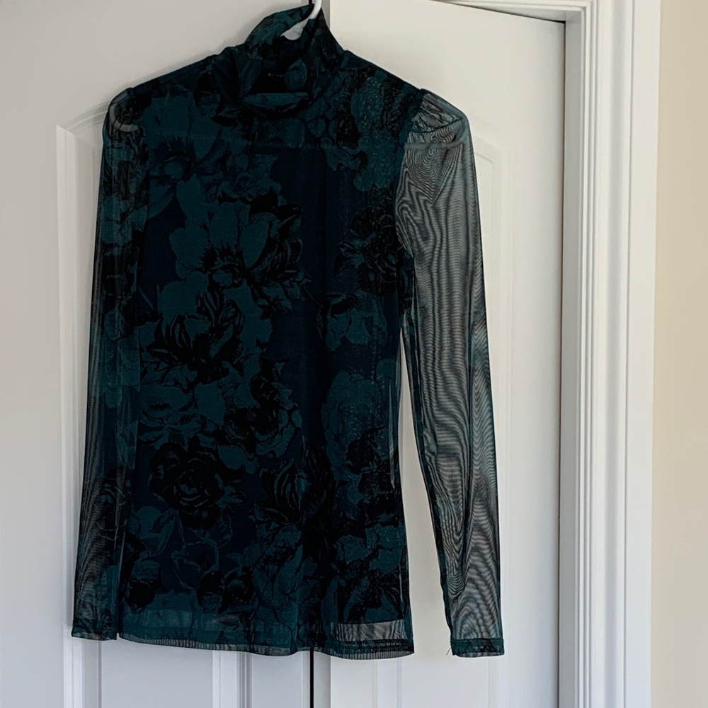 RW&CO. Teal Floral Mesh Blouse